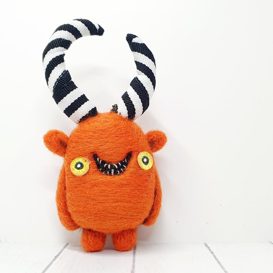 Halloween Horned Orange Monster Art Doll