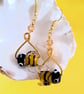 3D Lampwork Glass Bee Gold Plate Dangle Earrings - Image 5