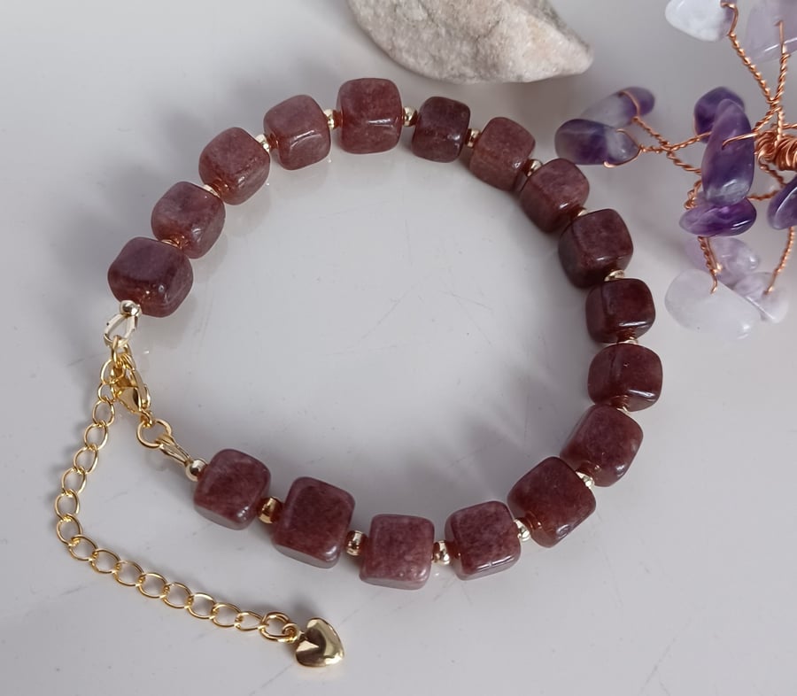 Handmade Square Bead Bracelet, Toned Quartz Gemstone Jewellery for Women 