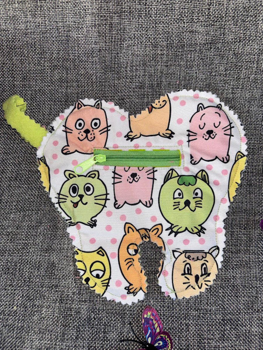 Tooth Fairy Tooth Shaped Pouch.  Round Cats design.
