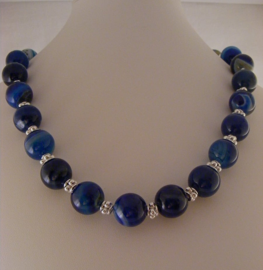 Blue Banded Agate Gemstone Necklace