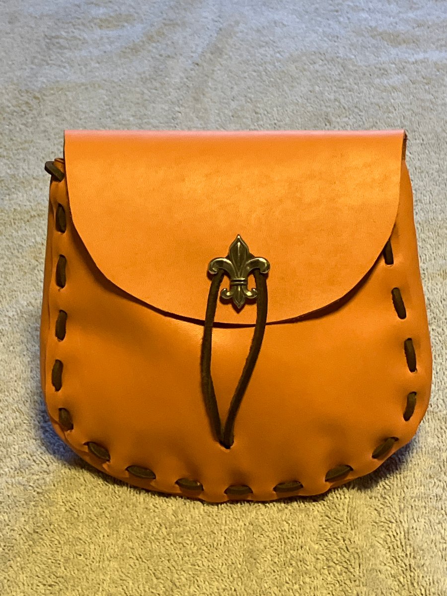Peach Coloured Leather Medieval Style Pouch with Fleur de Lis Closure