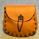 Peach Coloured Leather Medieval Style Pouch with Fleur de Lis Closure