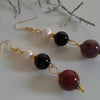 Freshwater Pearl, Agate,  mookite Gold Plated Earrings