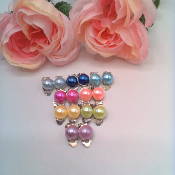Half Pearl Clip On Earrings, Pearl Clip On Earrings, Gift for Her, Colour Choice
