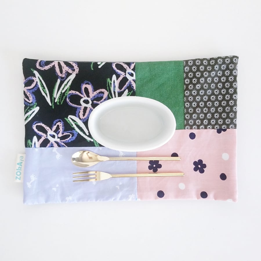 Small Patchwork Placemat (Japanese-style, Green)