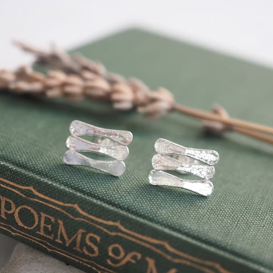 Studs, Argentium Silver Forged Stud Earrings, Handmade Silver Stud Earrings