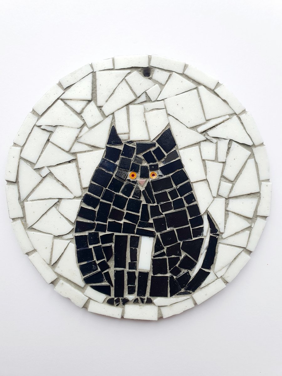 Black Cat Mosaic, cat lovers gift, grumpy cat, black cat, Halloween, art gifts