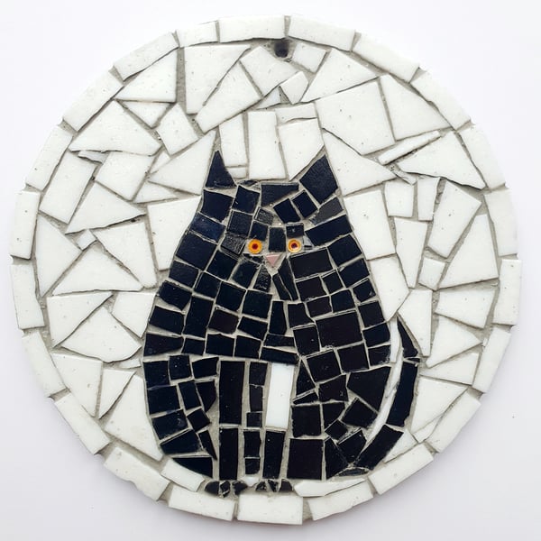 Black Cat Mosaic, cat lovers gift, grumpy cat, black cat, Halloween, art gifts