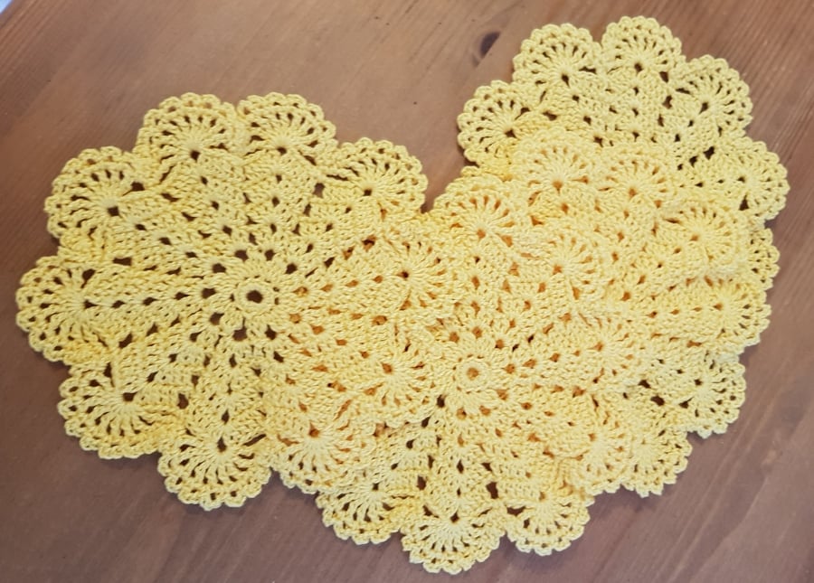 TABLE DECORATIONS - SET of 4 CROCHET COASTERS, MATS  IN YELLOW - 11.5cm