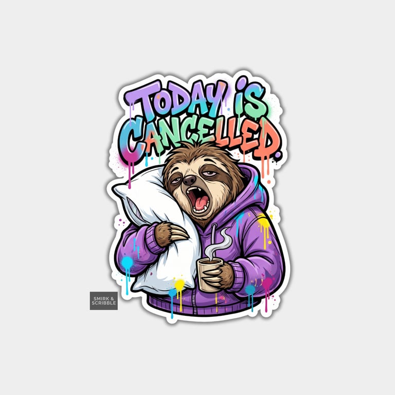 Funny Die Cut Vinyl Sticker - Tired Sloth