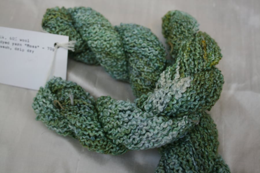 40% silk, 60% wool hand-dyed yarn "moss" for knitting and crochet
