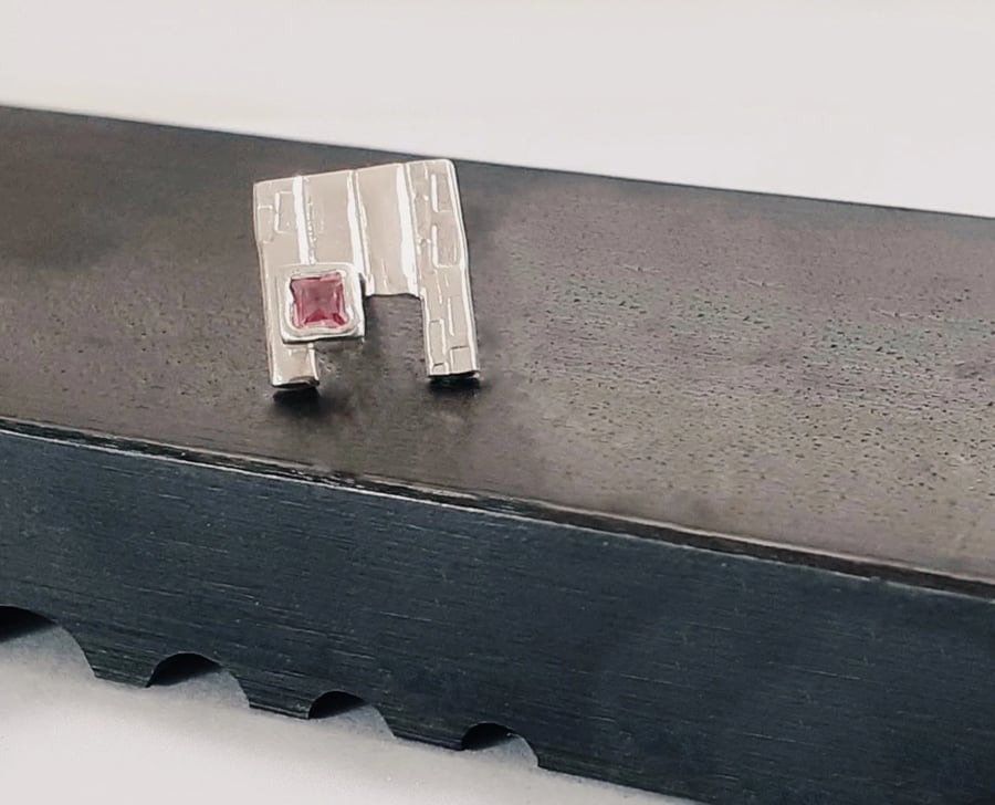 Sterling silver Pink Tourmaline MANS Single Stud earring, Handmade Urban