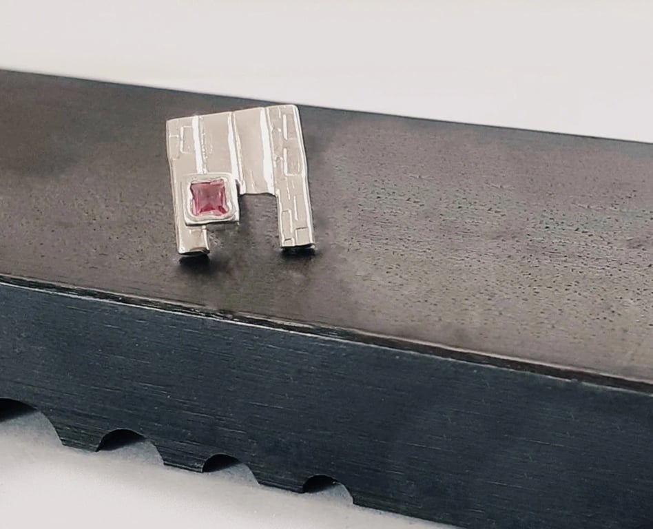 Sterling silver Pink Tourmaline MANS Single Stud earring, Handmade Urban