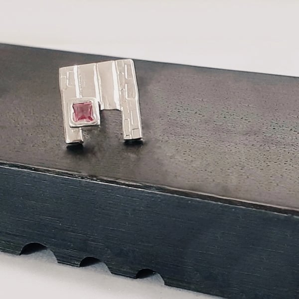 Sterling silver Pink Tourmaline MANS Single Stud earring, Handmade Urban