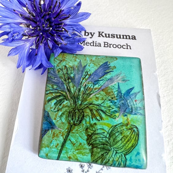 Cornflower Mixed Media Brooch 