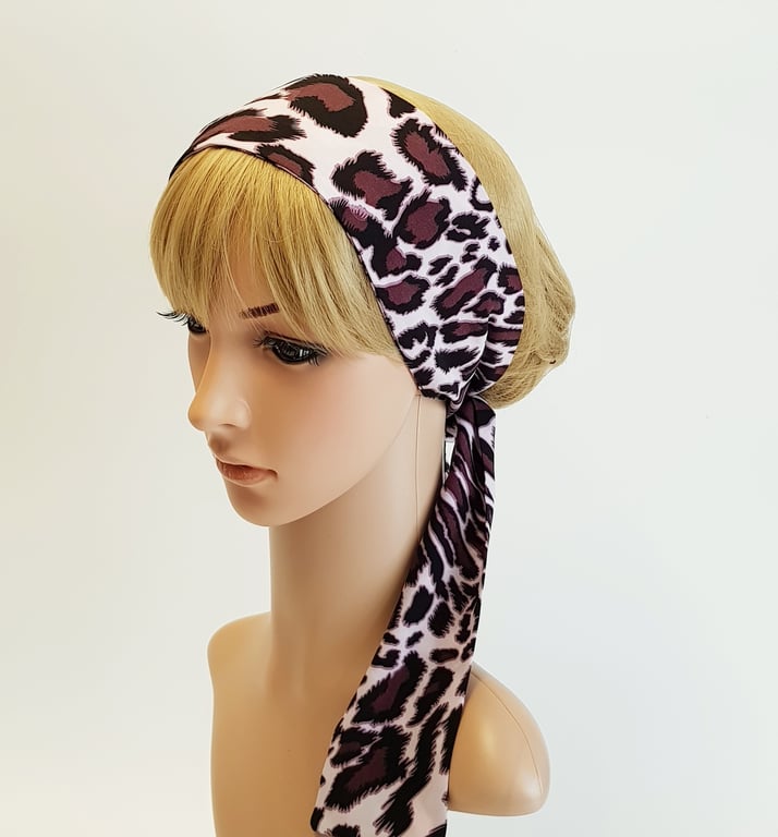 Purple animal print self tie hair scarf long headband pin up hair tie bandanna