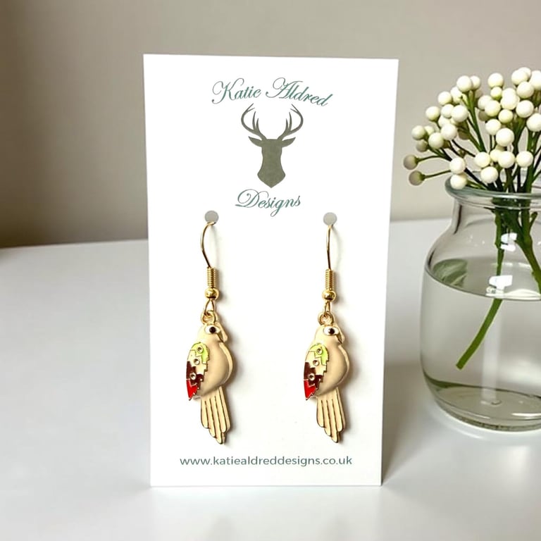 Charm Earrings - Cream Parrot