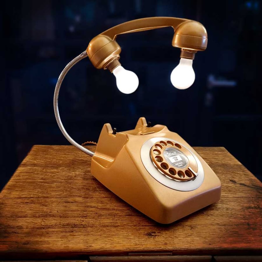 Upcycled Retro Vintage  Rotary Telephone Lamp Copper-Gold