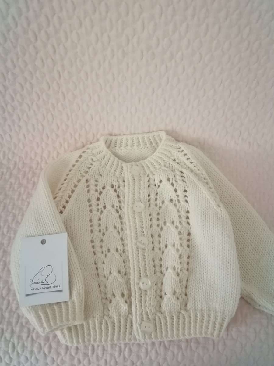 Custom personalised hand knitted baby cardigan 
