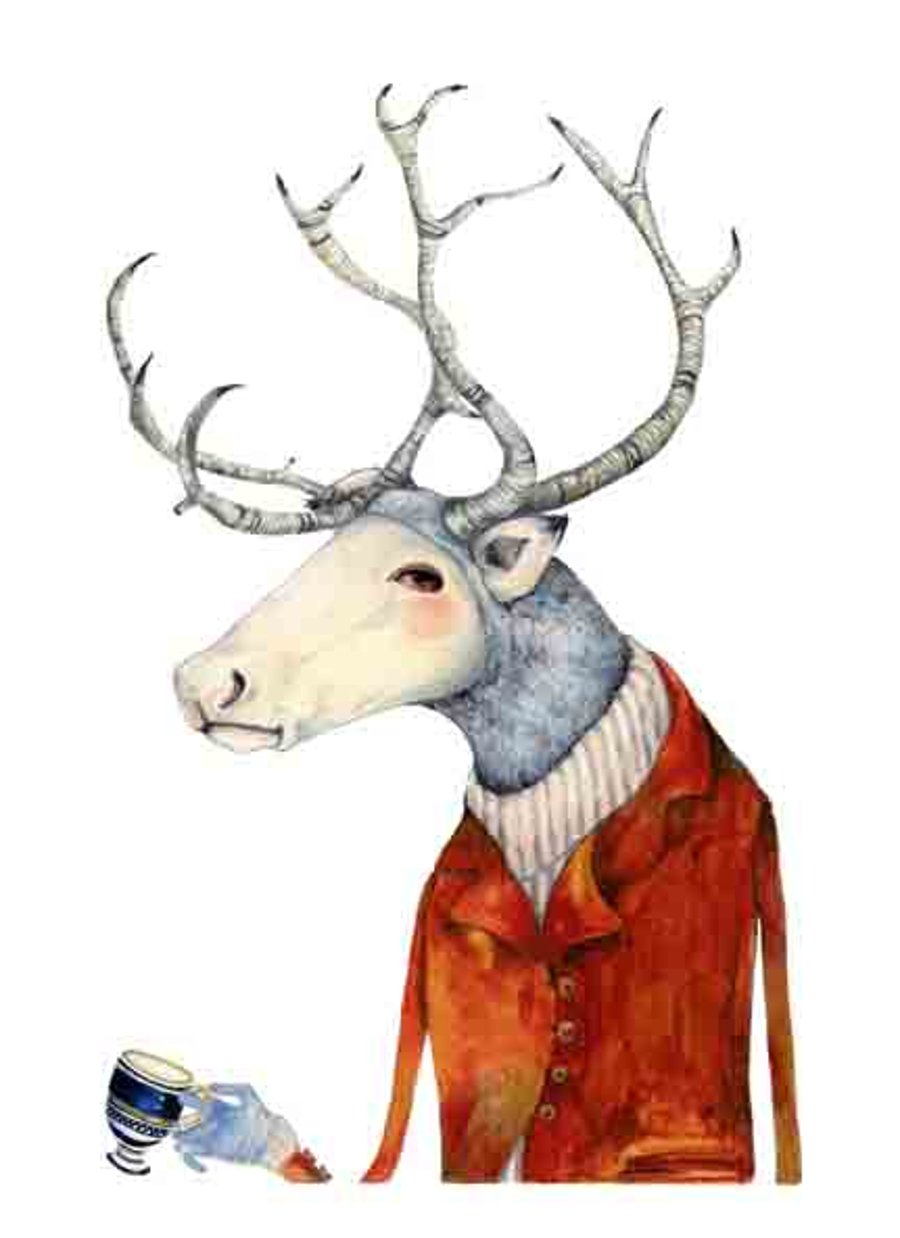Deer Print Deer in brown Jacket Giclee print 8x11