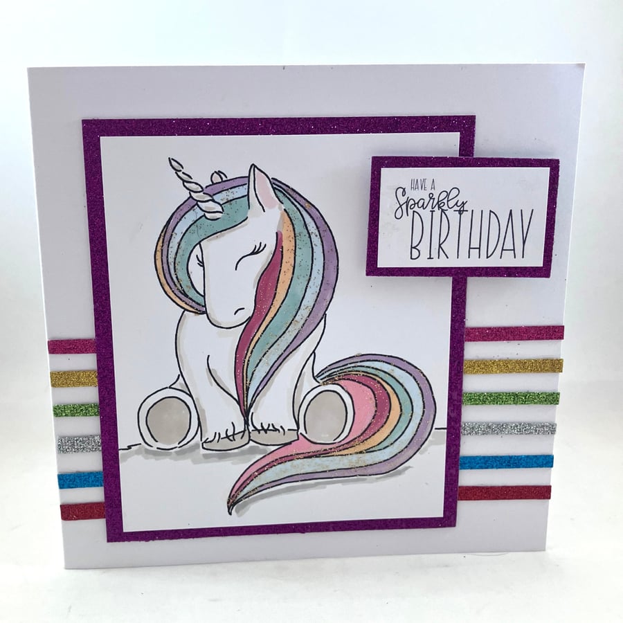 Glittery unicorn birthday card