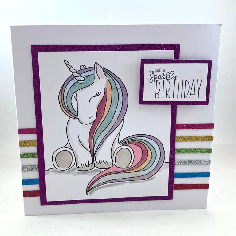 Glittery unicorn birthday card