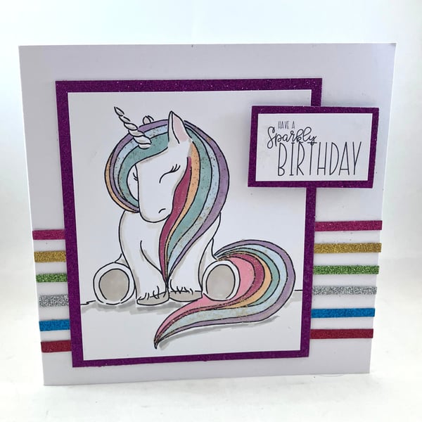 Glittery unicorn birthday card
