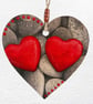 Decoupaged Wooden Hanging Heart 15cm (6 ): Pebbles design