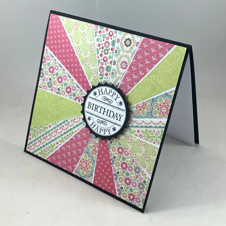 Handmade sunburst style bright coloured birthday card