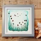 Original Wild Flower Meadow Watercolour Art - Sea Glass Picture, Home Decor