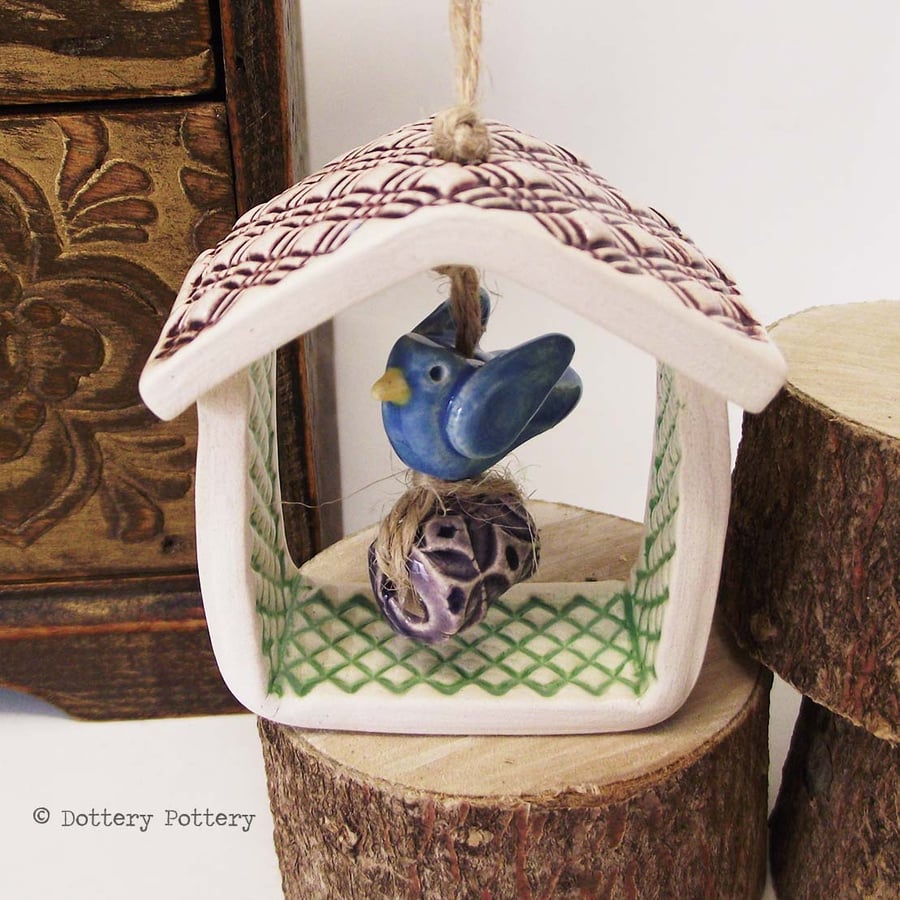 Sale decorative pottery birdhouse hanging decoration with ceramic bird and bead