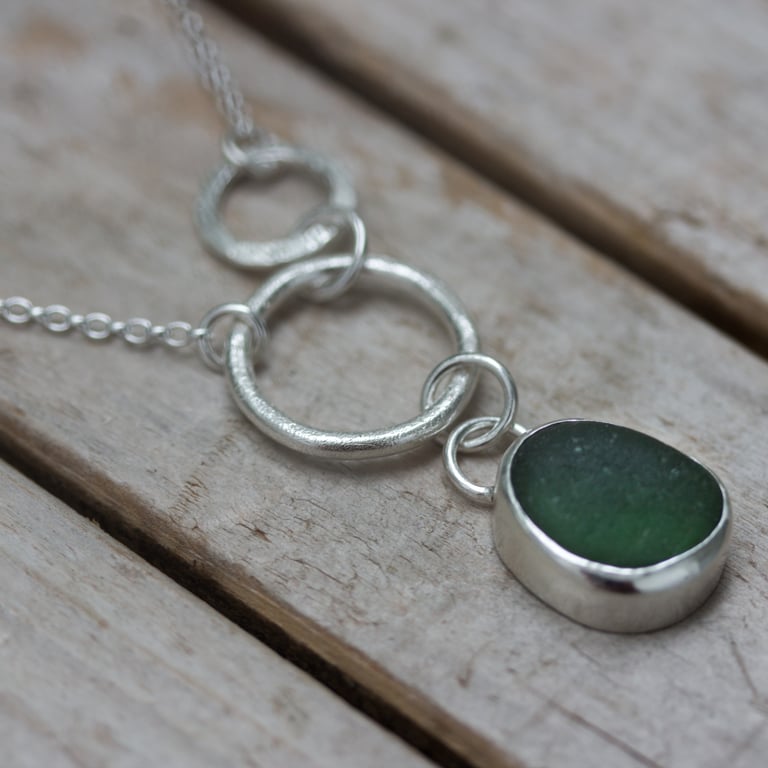 Green Sea Glass and Recycled Silver Necklace
