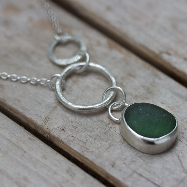 Green Sea Glass and Recycled Silver Necklace