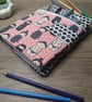 A5 sketchbook or notebook with fabric cover, fighter kokeshi doll design - Image 5