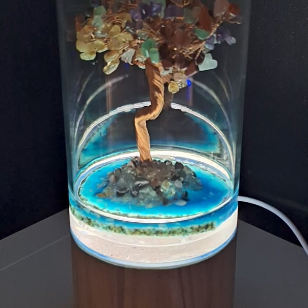 Handcrafted Chakra Tree of Life Resin Island Lamp