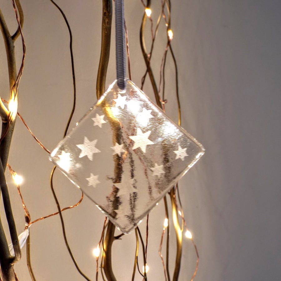 Star Hanger, Sandblasted Glass, Handmade