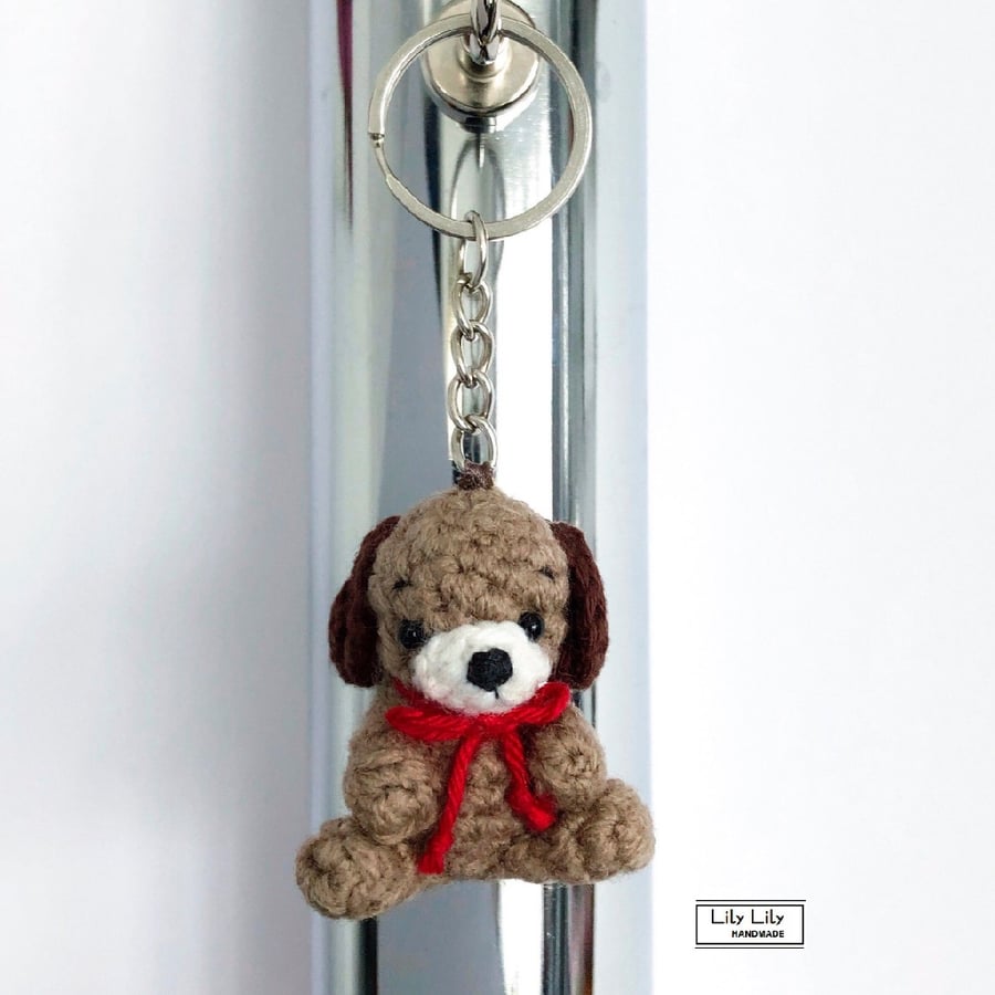 Keyring, Crocheted Brown Dog, handmade by Lily Lily Handmade