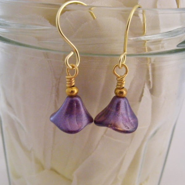 Lavender Satin Flower Earrings
