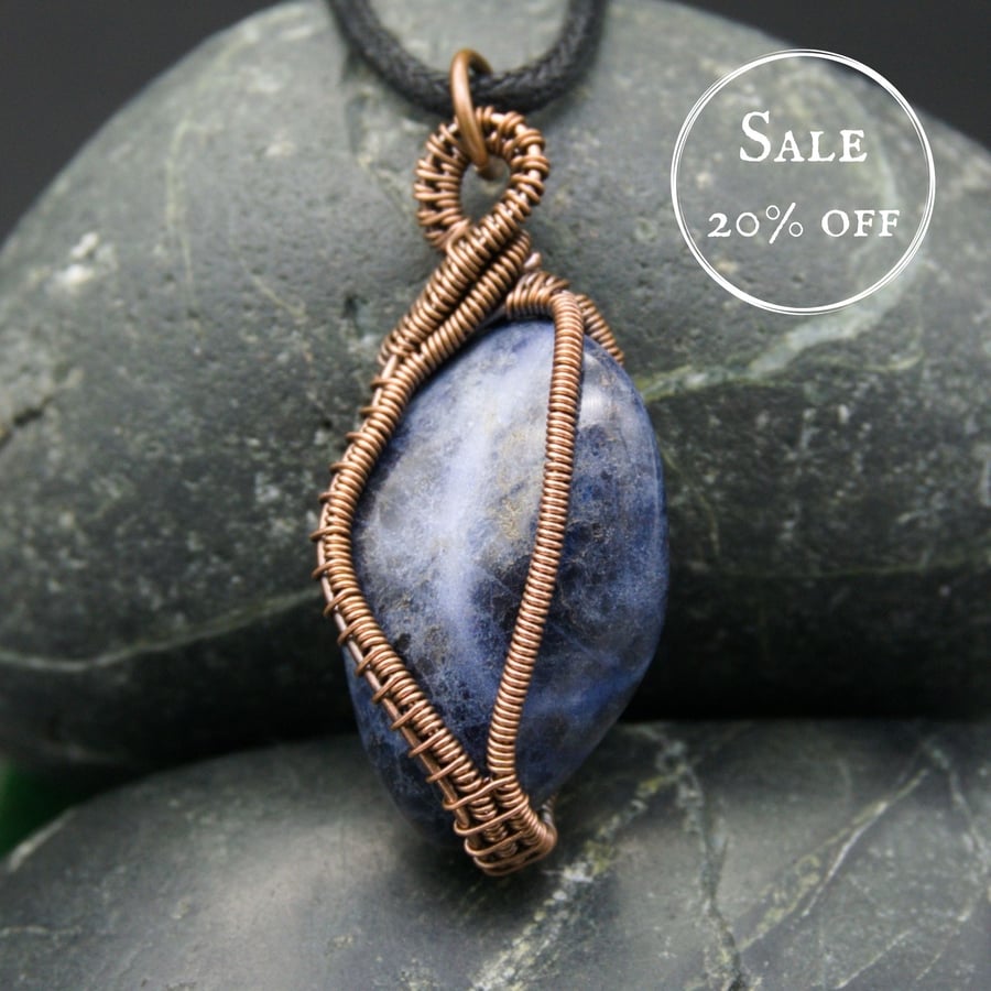 SALE - Copper Wire Weave Wrapped Sodalite Pendant