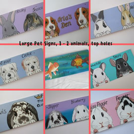 Personalised Pet Sign customised Portrait 1 or 2 animals L top holes cat dog etc