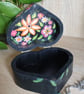 Wooden trinket box love heart shaped handpainted black with metallic flowers.   - Image 3