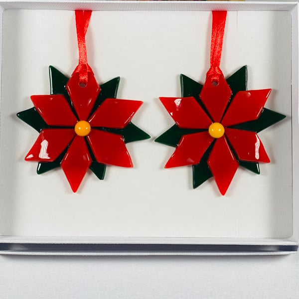 Fused glass poinsettia -gift boxed Christmas decorations