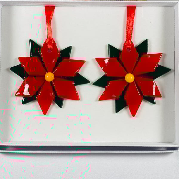 Fused glass poinsettia -gift boxed Christmas decorations