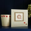 Hand painted  card - coffee cup heart - recycled card & envelope 