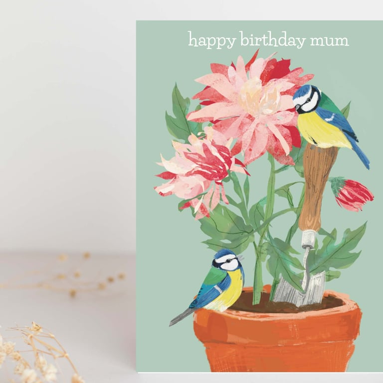 Mum birthday card birds and flowers