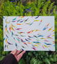 Original colourful fish watercolour painting, to the moon