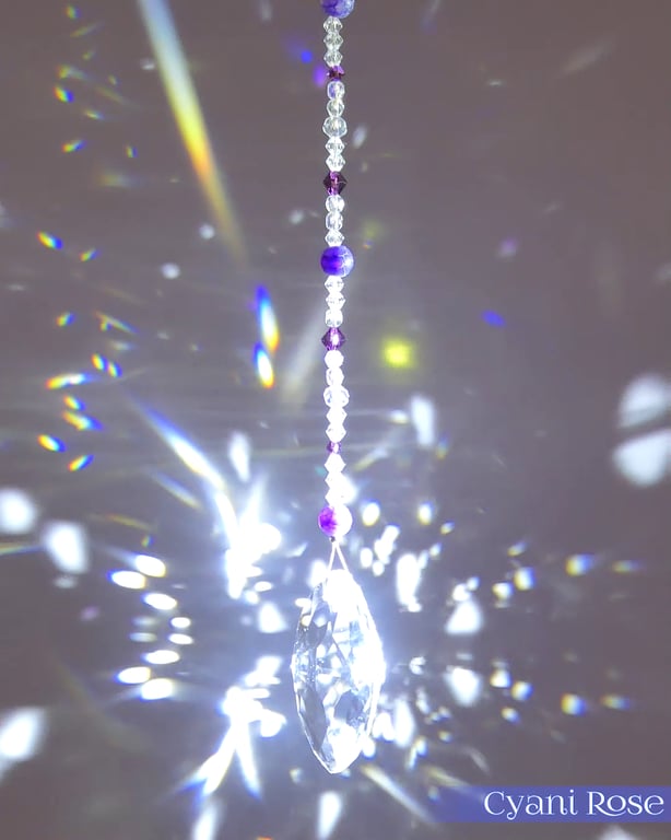 Suncatcher purple and clear sparkly prism handmade hanging decoration