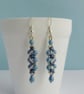 Long Blue Glass Beaded Drop Earrings with Crystals