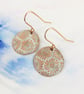 Enamel and Repeated Daisy Textured Copper Dangle Earrings - Image 2
